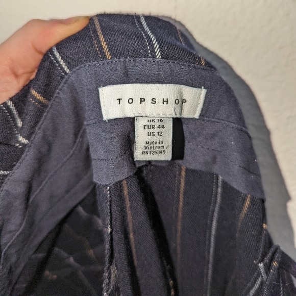 Topshop Navy Pinstripe Paperbag Crop Pants 12 - Picture 7 of 8